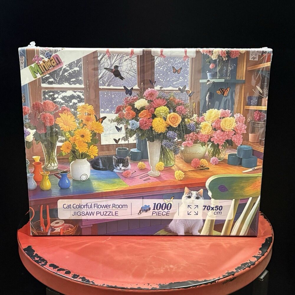 Cat Colorful Flower Room 1000 Piece Jigsaw Puzzle Sealed New in Box